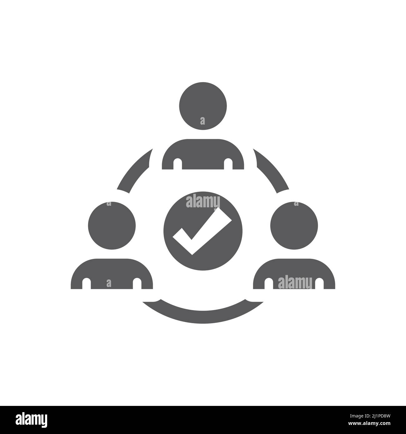 Teamwork circle with checkmark vector icon. People, employees and tick symbol. Stock Vector