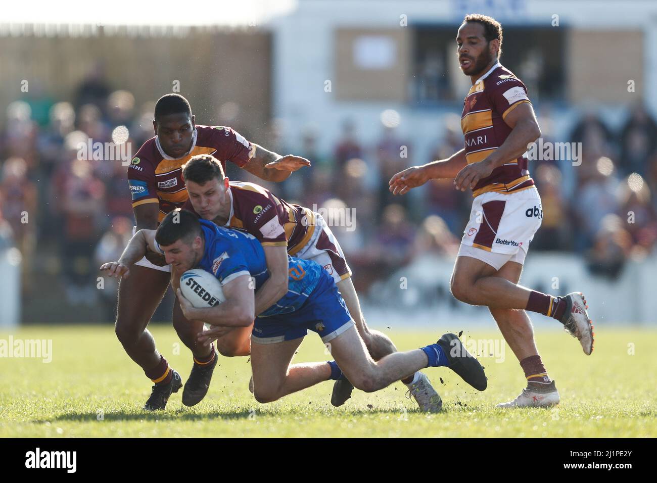 Barrow Raiders' Shane Toal is tackled during the Betfred Challenge Cup match at Craven Park, Barrow. Picture date: Sunday March 27, 2022. Stock Photo