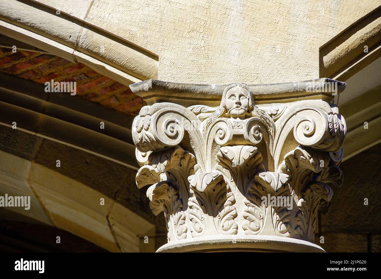 Stuttgart, Baden-Württemberg, Germany: Richly decorated column capital in the arcaded courtyard of the Old Palace (Altes Schloss). Stock Photo