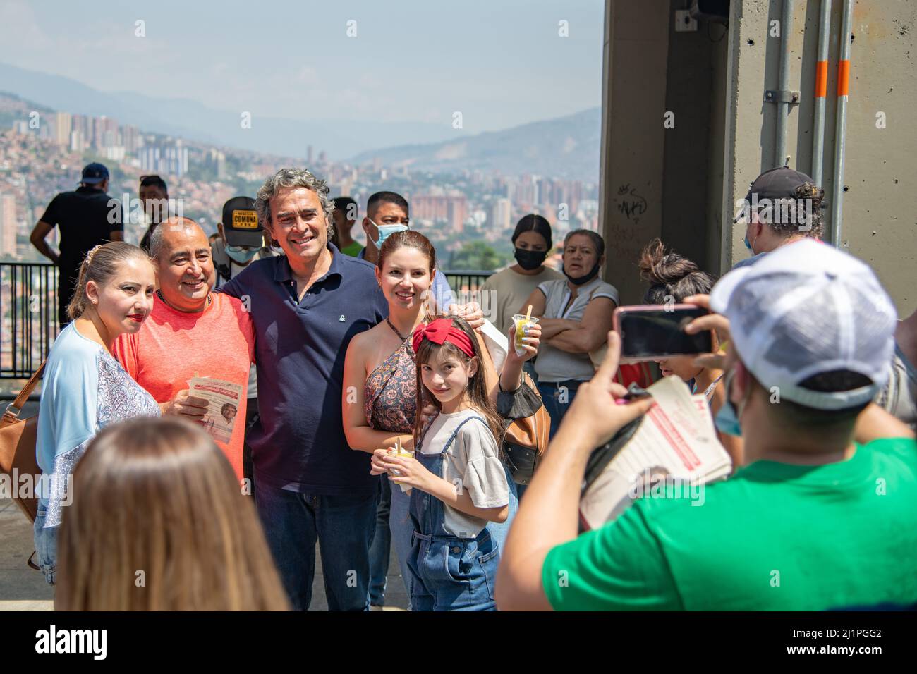 Sergio Fajardo during his presidential campaign in Comuna 13 in Medellin, Colombia Stock Photo