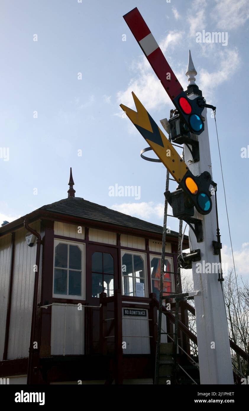 The old signal box at the station Stock Photo
