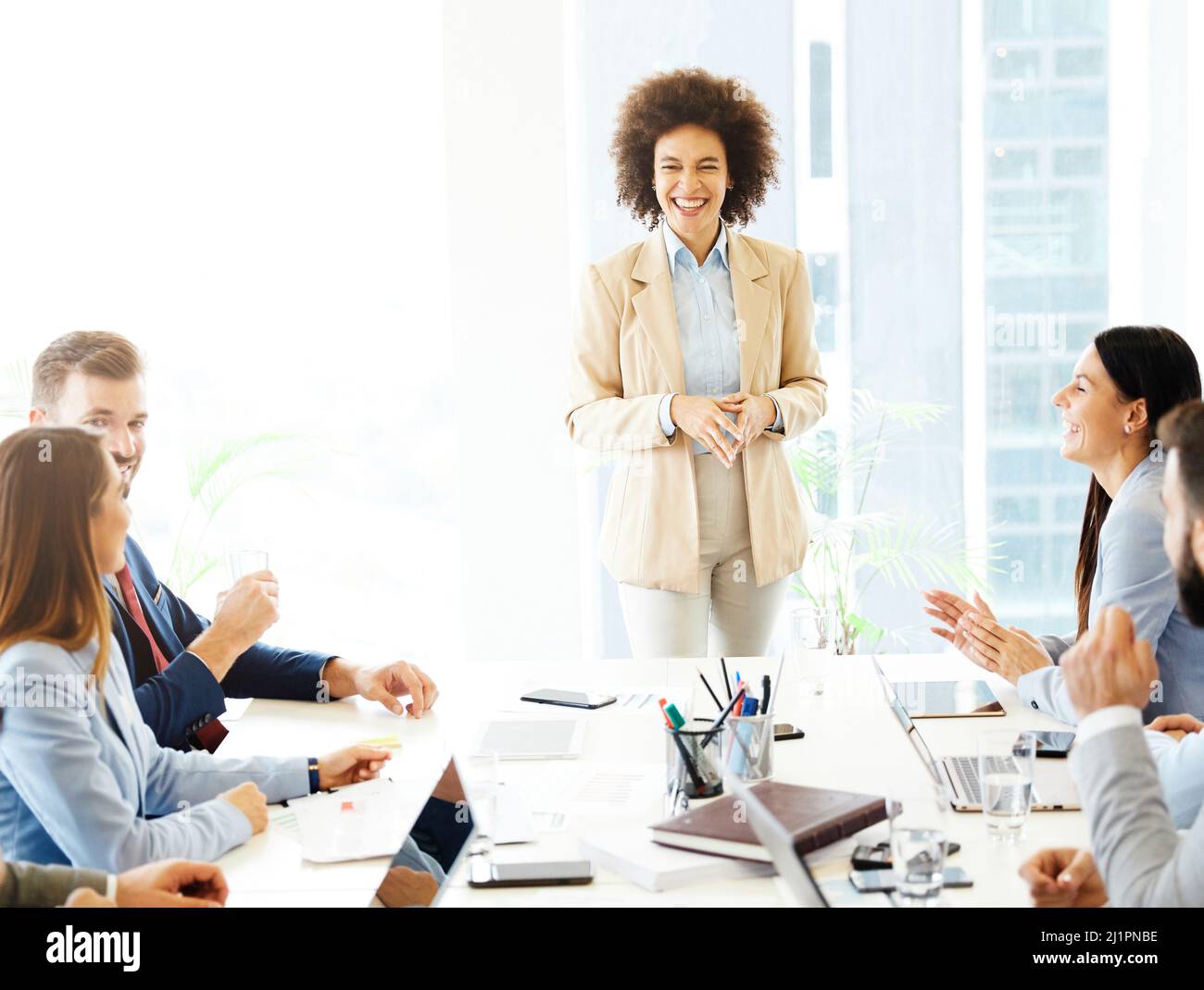 young business people meeting office teamwork group success corporate discussion Stock Photo