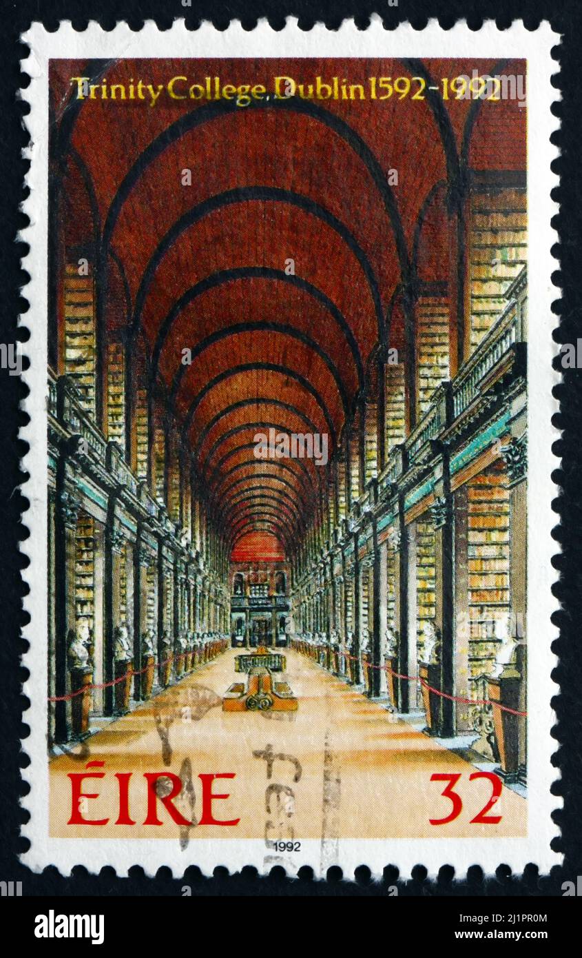 IRELAND CIRCA 1992 A stamp printed in Ireland shows Library, Trinity College, Dublin, 400th