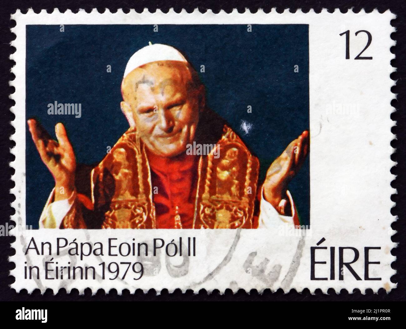 IRELAND - CIRCA 1979: A stamp printed in Ireland shows Pope John Paul II, Visit of Pope John Paul II to Ireland, circa 1979 Stock Photo