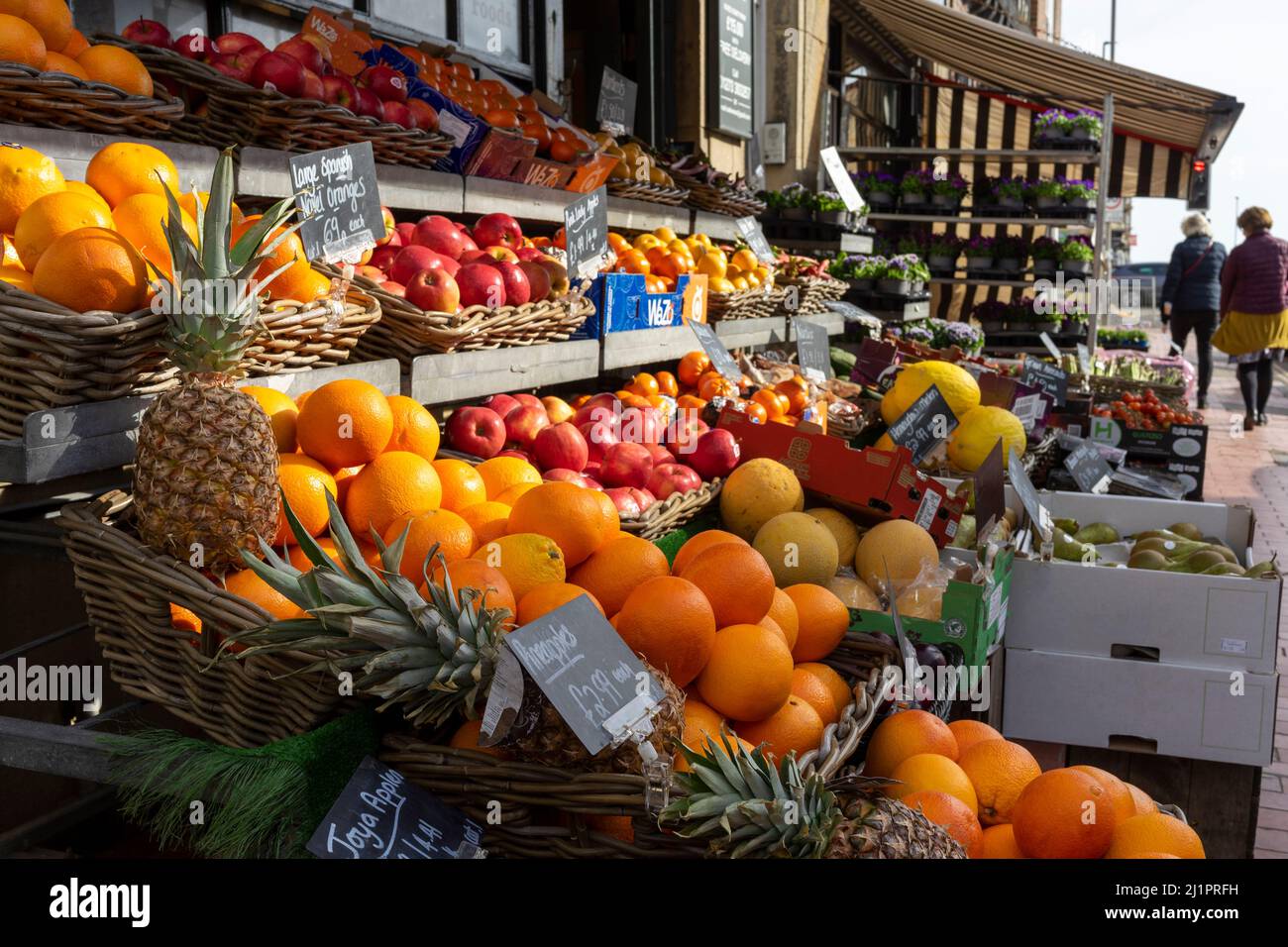 Fruit and vegetables outside a green grocers Stock Photo