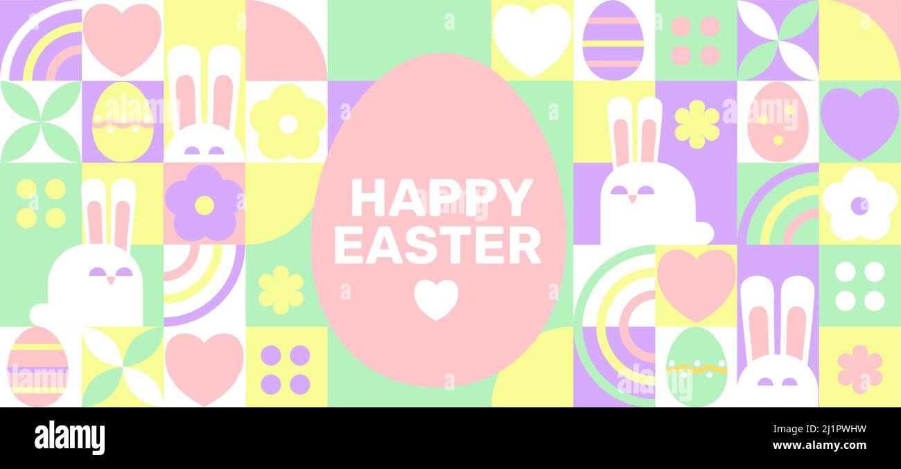 Easter greeting pastel horizontal geometric banner Stock Vector