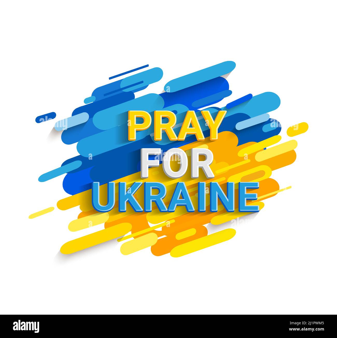 Pray for Ukraine, text on dynamic Ukrainian flag. Stock Vector