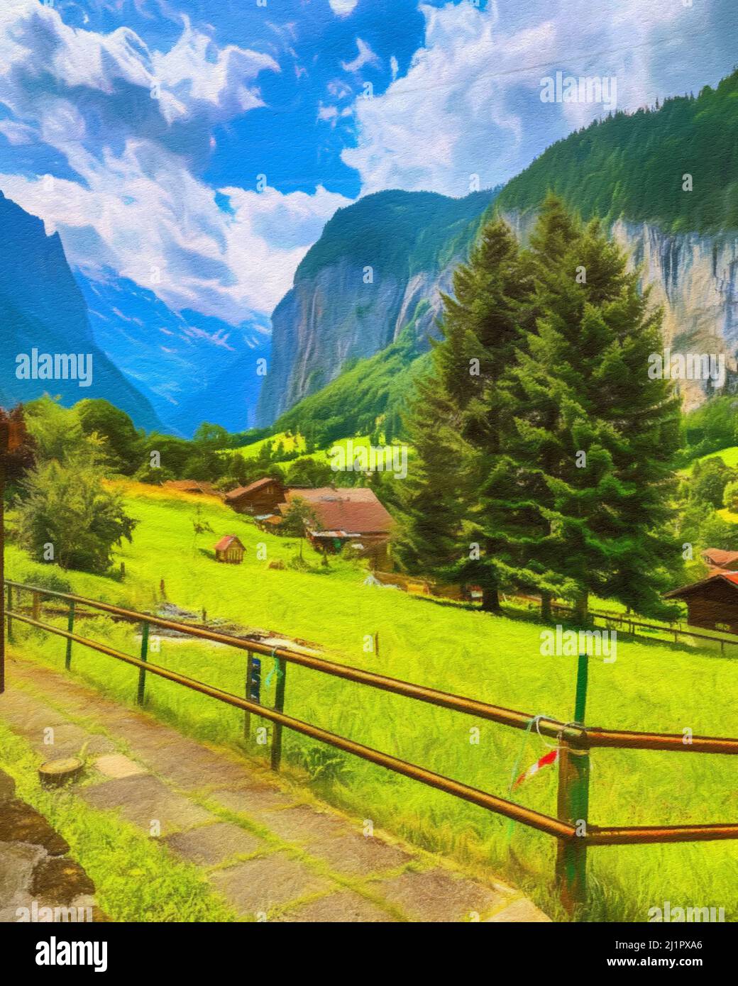 Watercolor and oil painting nature landscape, famous travel and ...