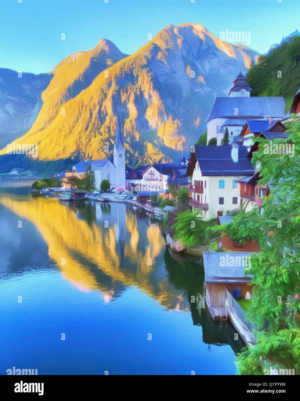 Watercolor and oil painting nature landscape, famous travel and ...