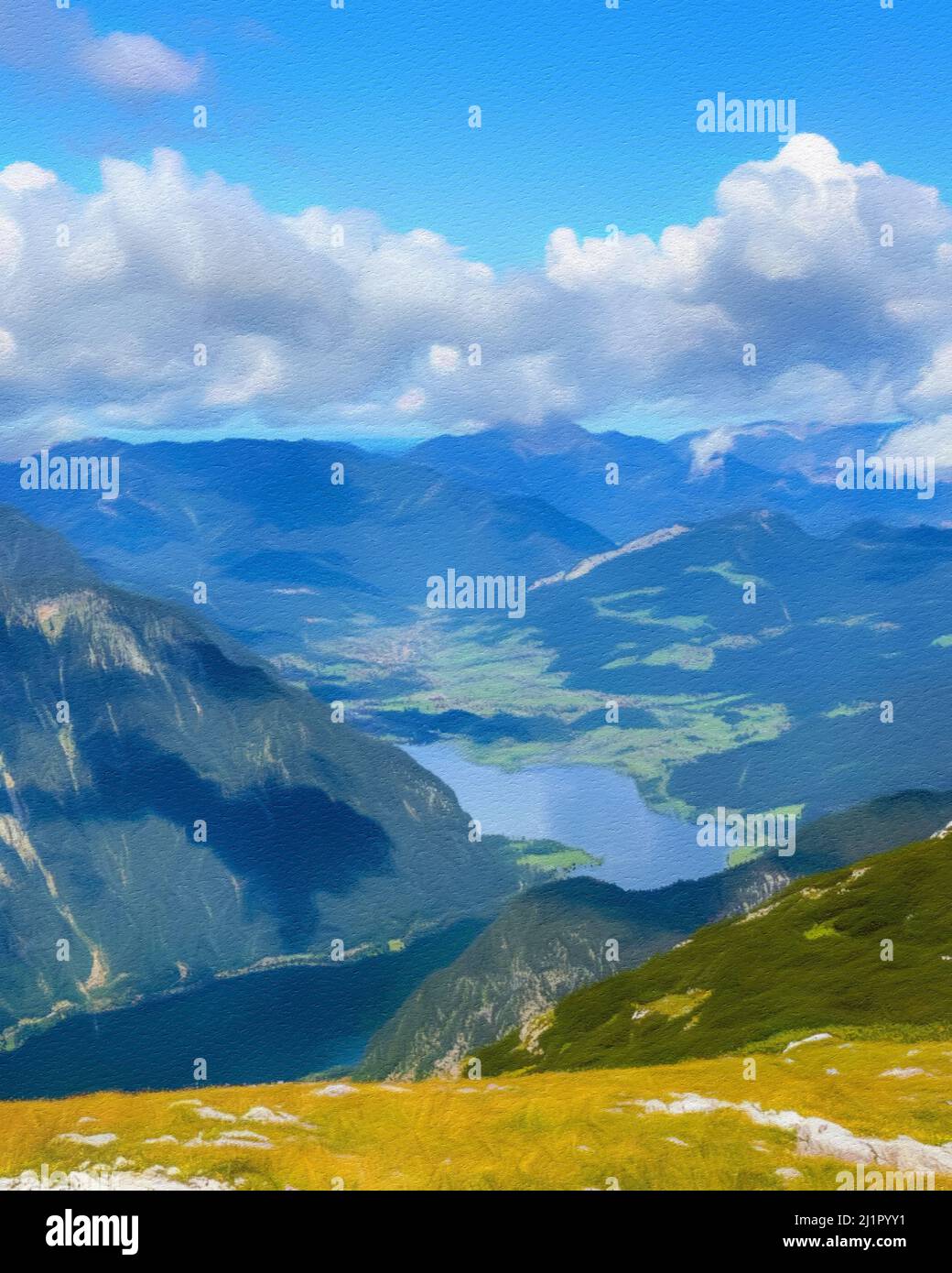 Watercolor and oil painting nature landscape, famous travel and ...