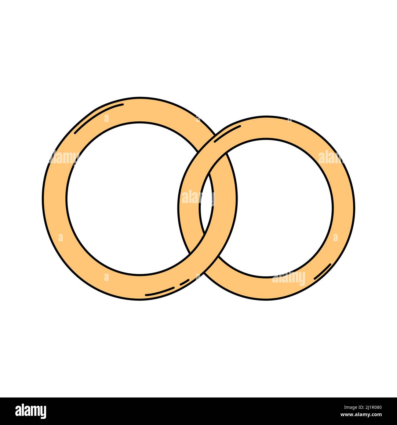 Two gold wedding rings in cartoon style. The symbol of the wedding