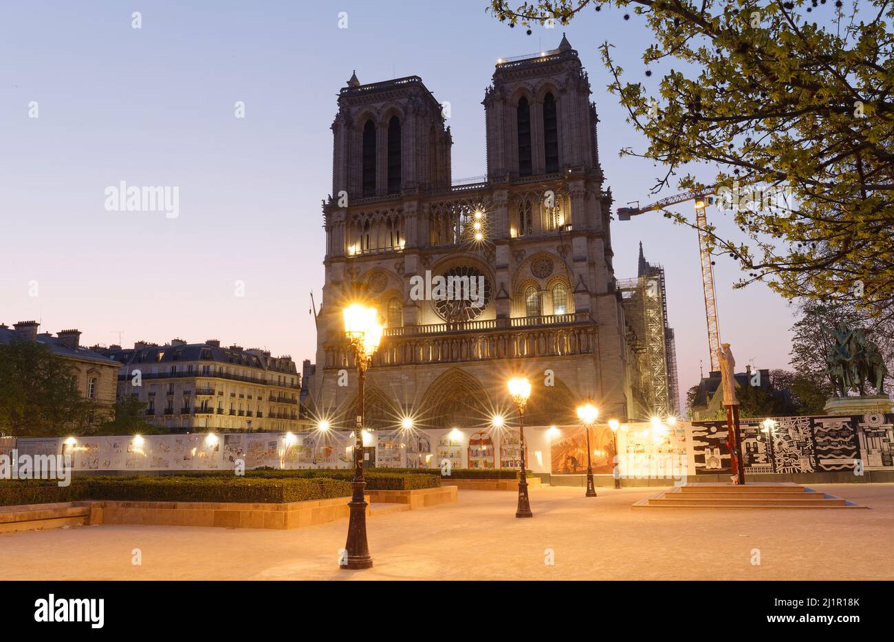 Notre-Dame de Paris cathedral under reconstruction and renovation after the fire of April 2019 Stock Photo