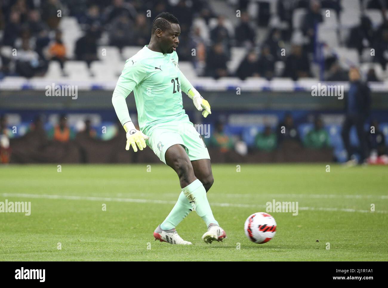 Goalkeeper of Ivory Coast Badra Ali Sangare during the International Friendly football match between France and Ivory Coast on March 25, 2022 at Stade Velodrome in Marseille, France - Photo: Jean Catuffe/DPPI/LiveMedia Stock Photo