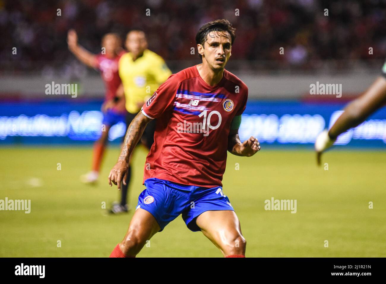 SAN JOSE, Costa Rica: Bryan Ruiz, costarican player, during the 1-0 Costa Rica victory over Canada in the Concacaf FIFA World Cup Qualifiers on March Stock Photo