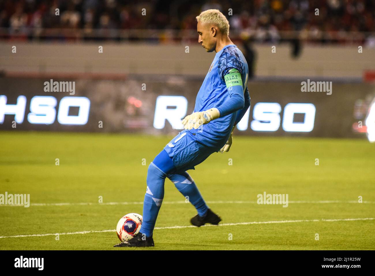 SAN JOSE, Costa Rica: Keylor Navas, costarican goalkeeper, during the 1-0 Costa Rica victory over Canada in the Concacaf FIFA World Cup Qualifiers on Stock Photo