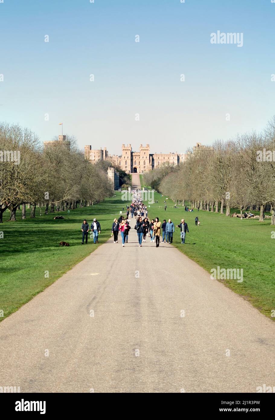 March 19th 2022 - Windsor, UK: People enjoying The Long Walk at Windsor Castle Stock Photo