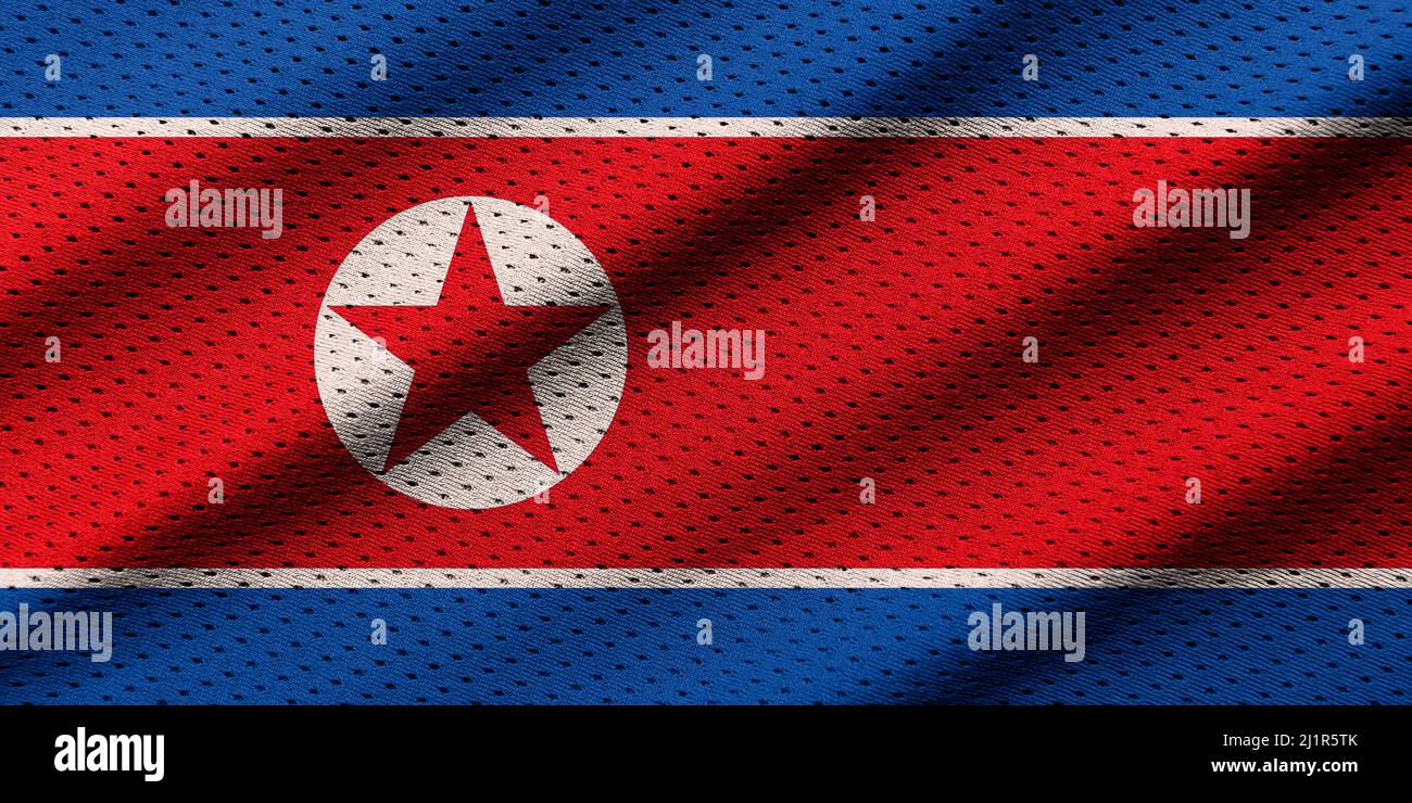 North Korea flag on texture sports. Horizontal sport theme poster, greeting cards, headers, website and app. Background for patriotic and national des Stock Photo