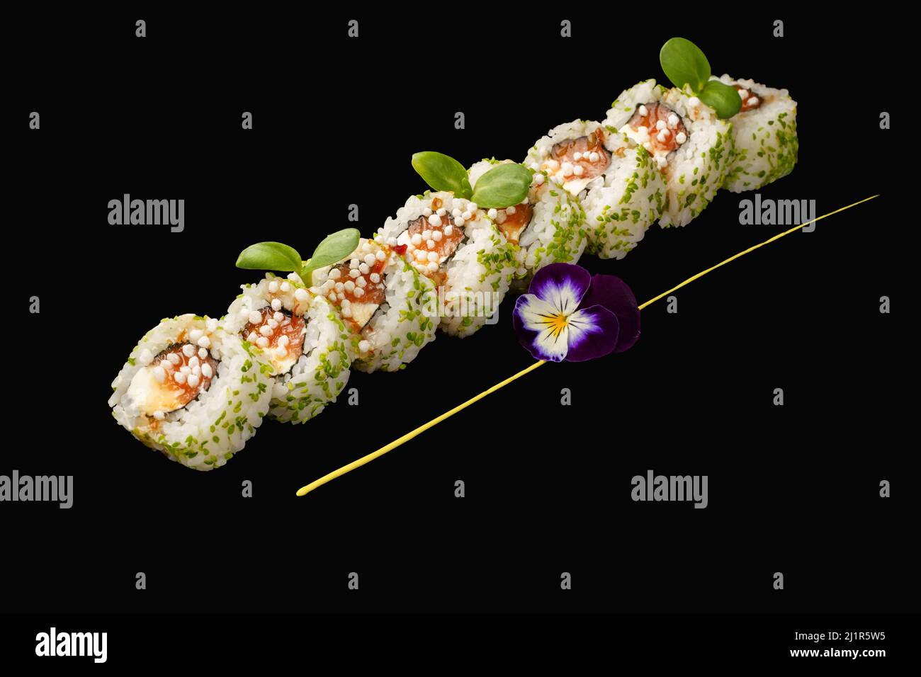 japanese sushi roll with salmon, Philadelphia cheese, rice balls