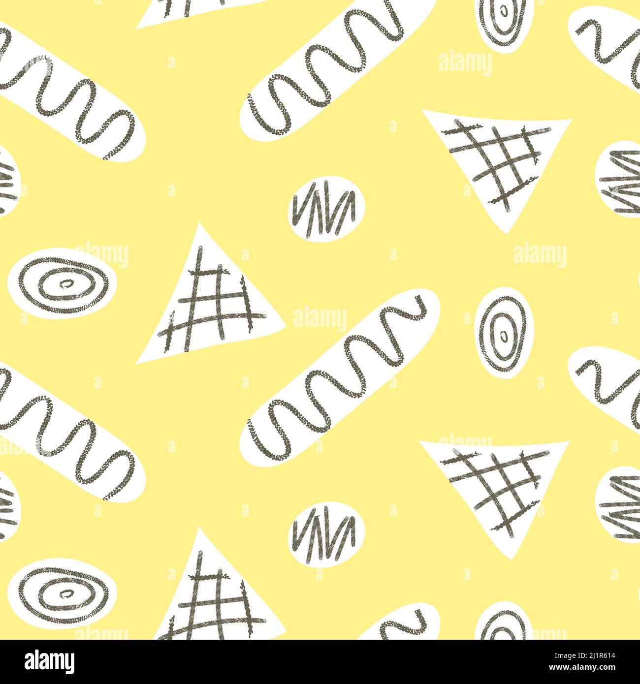 Seamless primitive ethnic pattern with black zig zag brush strokes