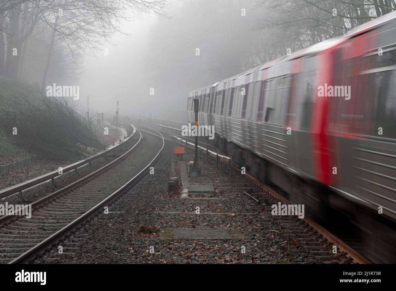 Subway traveling trough fog Stock Photo
