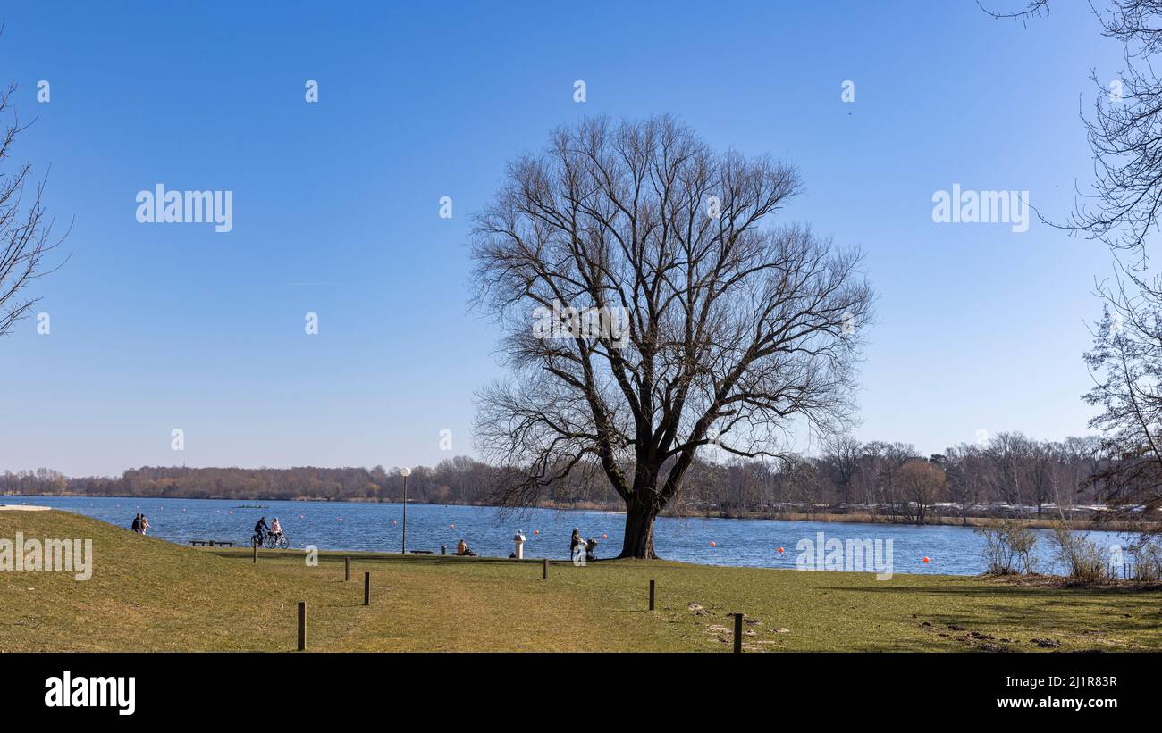 Lake in Allerpark -public park on a bright spring day Stock Photo