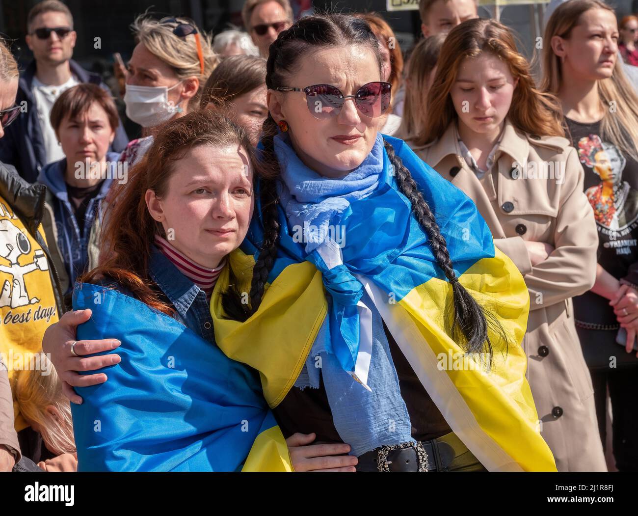 The German-Ukrainian association BLAU GELBES KREUZ is holding a special rally on Saturday, 26.3. from 13.30H to 17.30H in Cologne at Roncalliplatz. Stock Photo