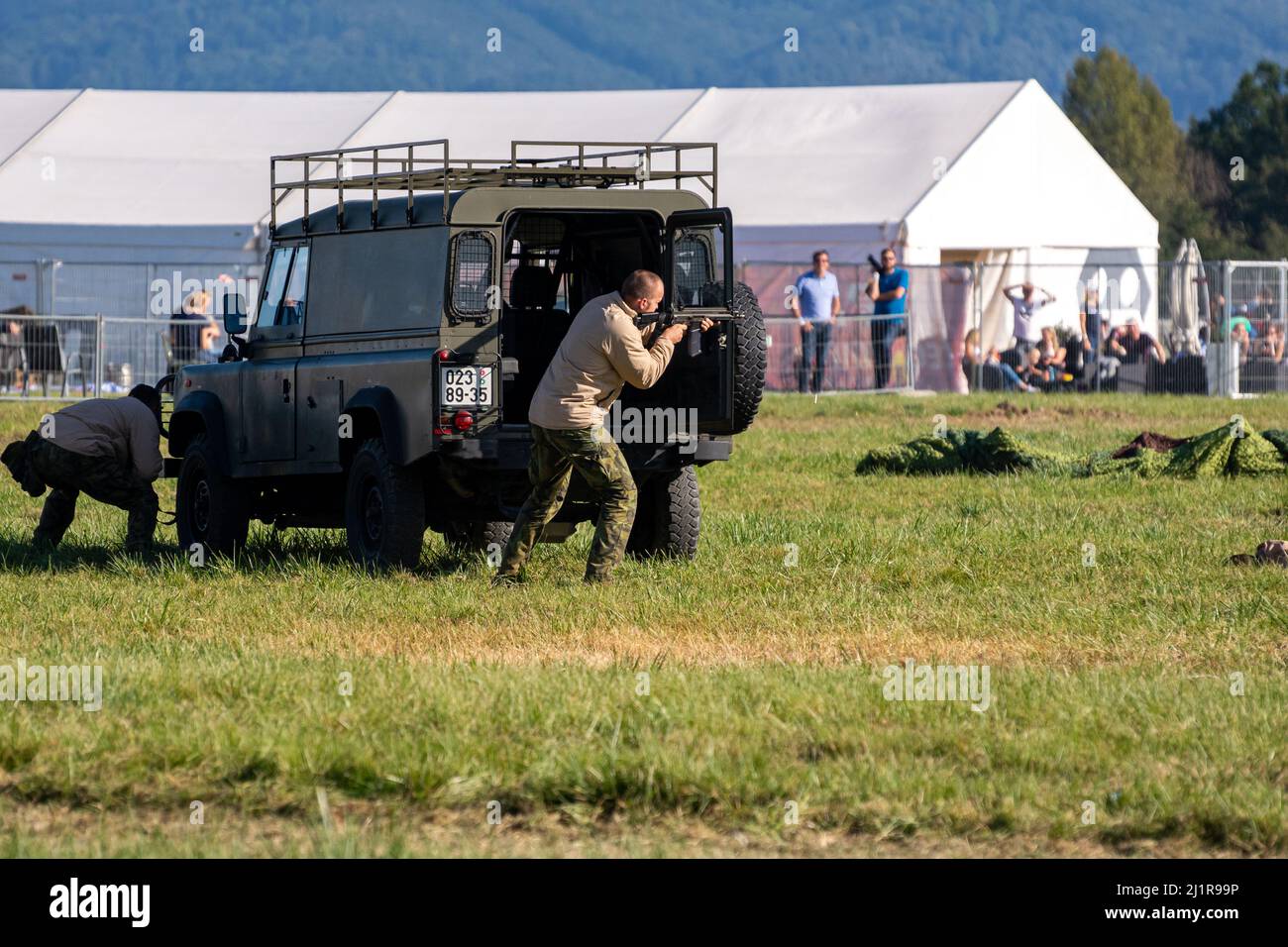 NATO Days, Ostrava, Czech Republic. September 22nd, 2019:  Demonstration of combat action with Czech Army special forces and Romanian soldiers. Stock Photo