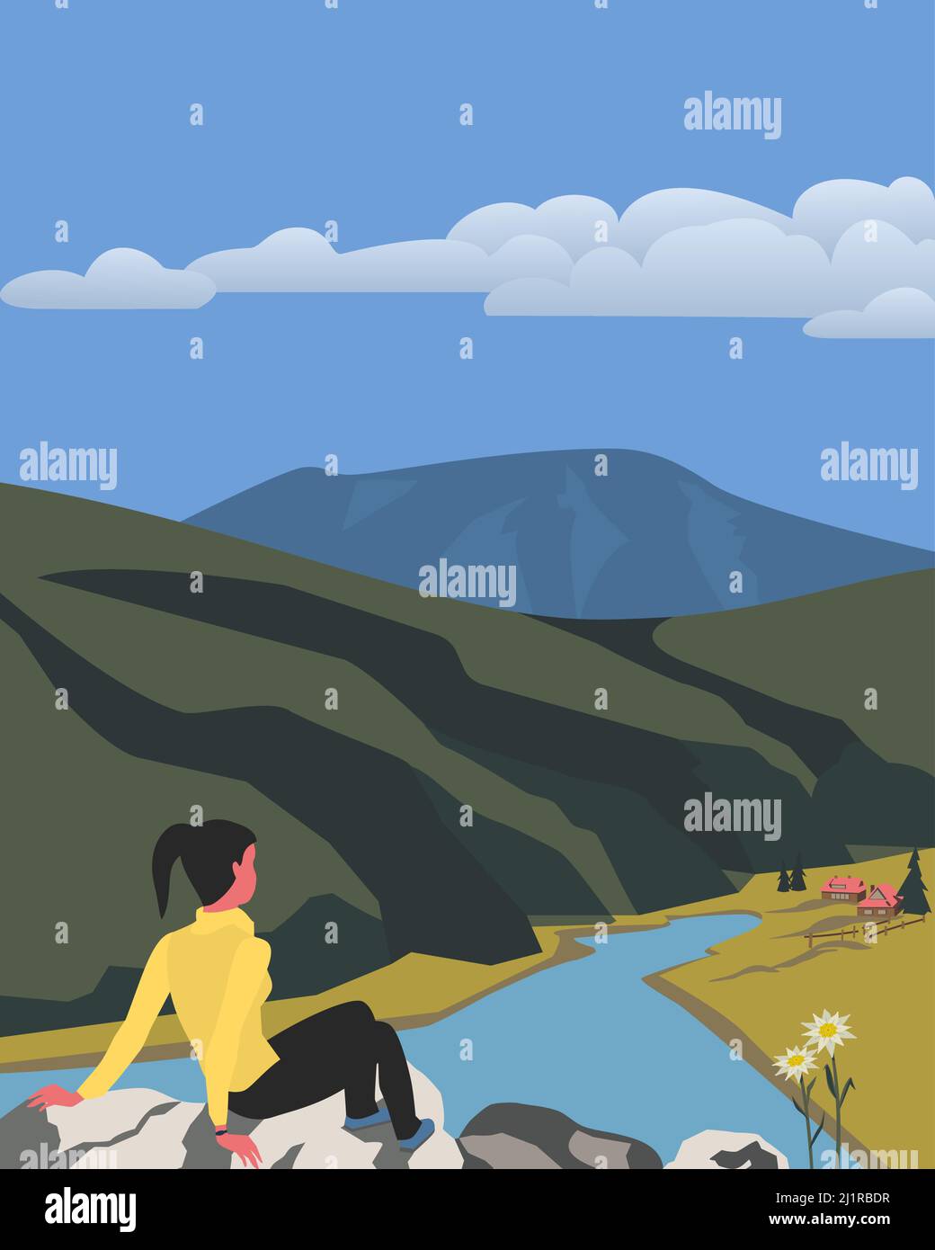 Girl sitting on high hill Stock Vector Images - Alamy