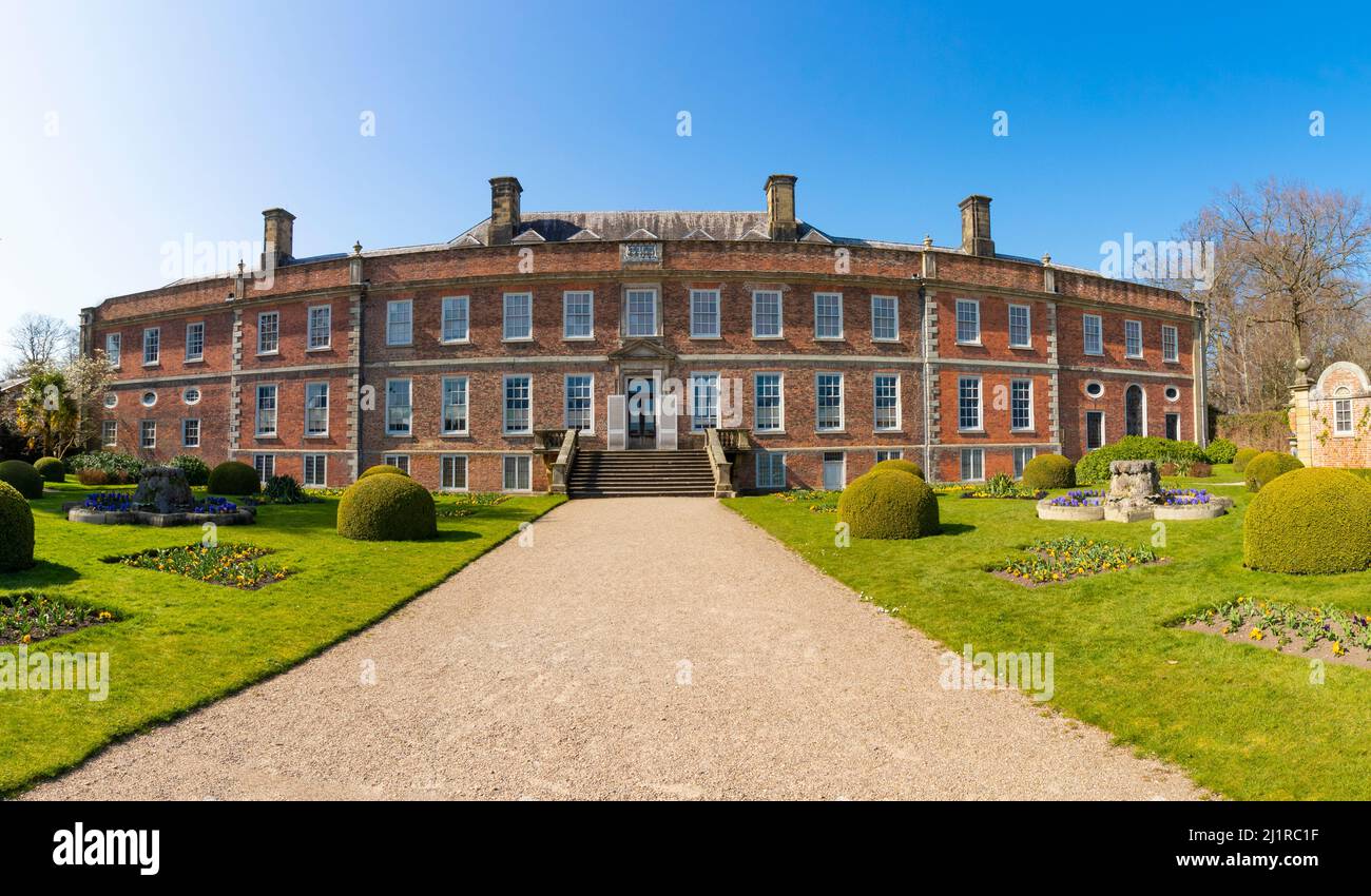 wide angle panorama of Erddig 18th Century Manor House and landscaped