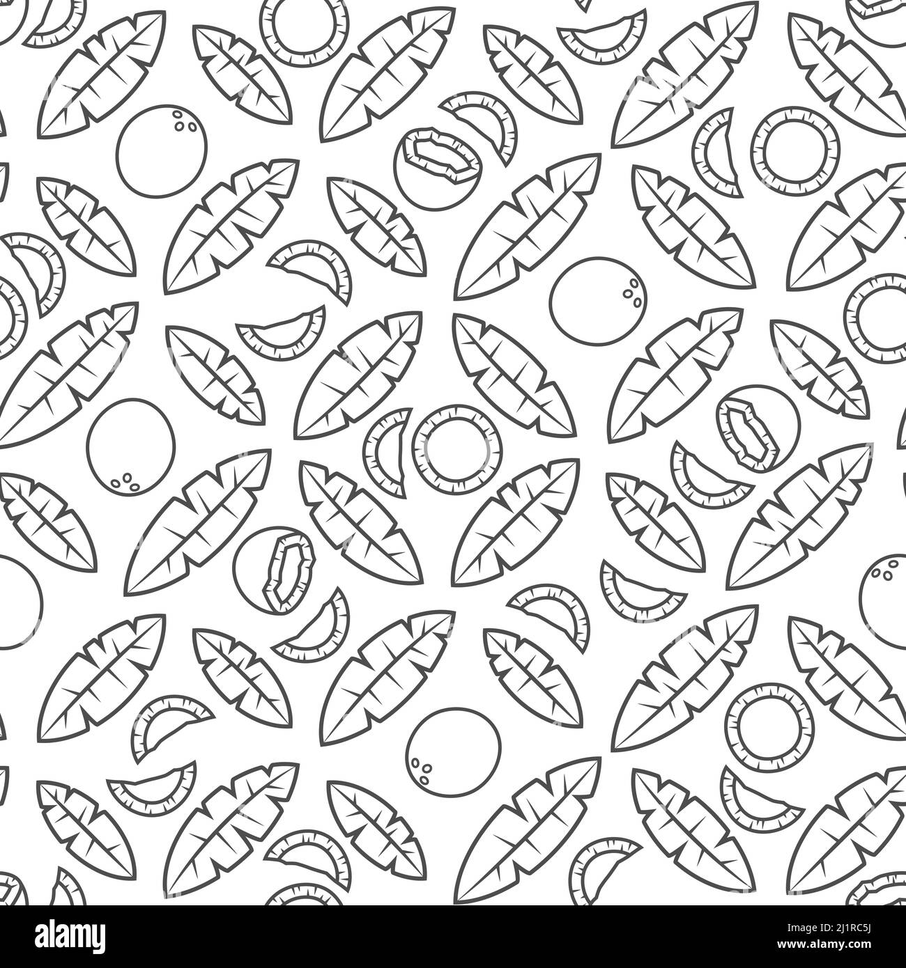 Seamless pattern with black and white palm leaves and coconuts ...