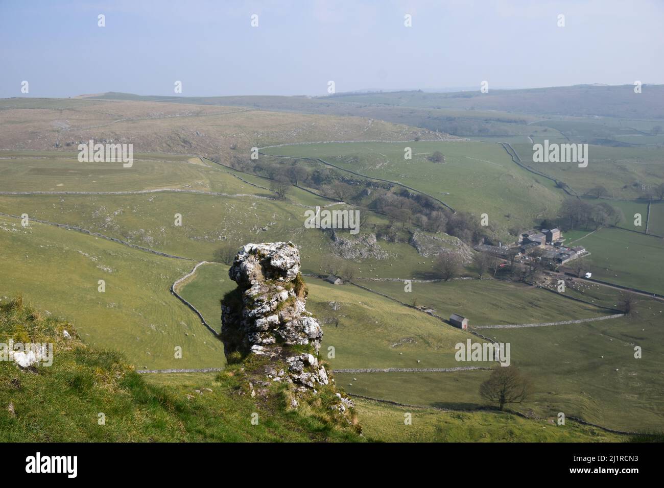 From the Carboniferous period to present the hills at the head of the Dove valley on the Derbyshire/Staffordshire border known as Reef Knolls live on. Stock Photo