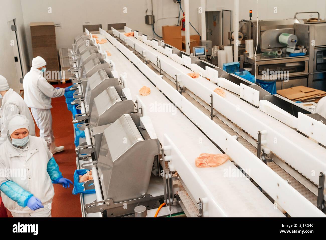 Meat processing plant.Industrial equipment at a meat factory.Modern
