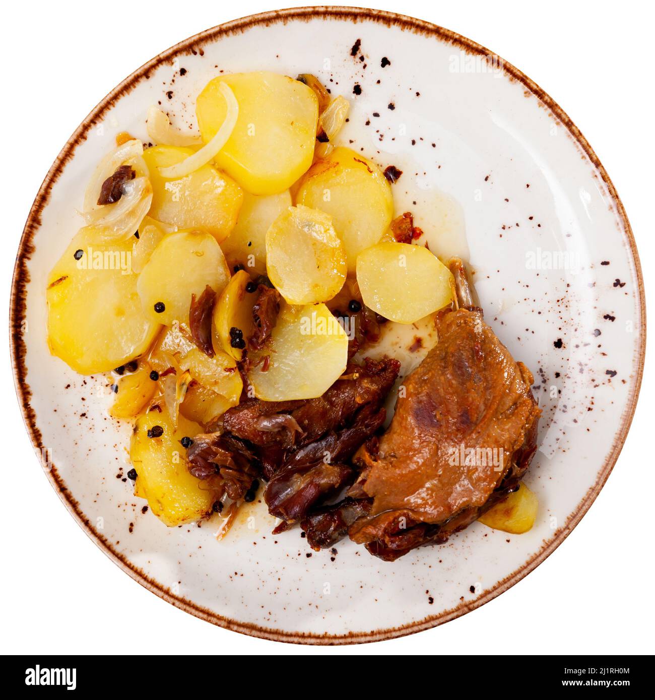Portion of duck confit on table Stock Photo