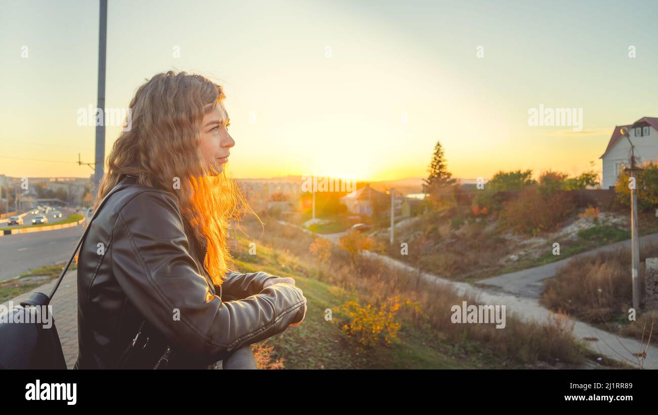 Beautiful woman in black jacket hi-res stock photography and images - Alamy