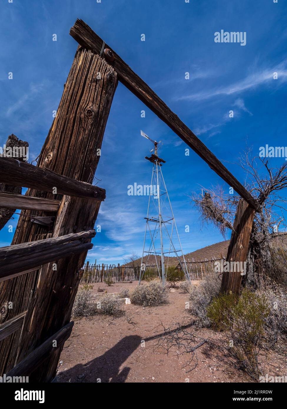 Windmill, Pozo Nuevo line camp, Pozo Nuevo Road, Organ Pipe Cactus National Monument, Arizona. Stock Photo