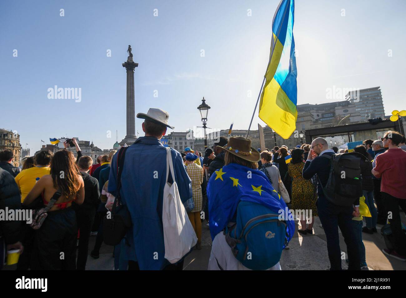 Ukrainian March Through London On 26th March 2022. A Large Crowd ...