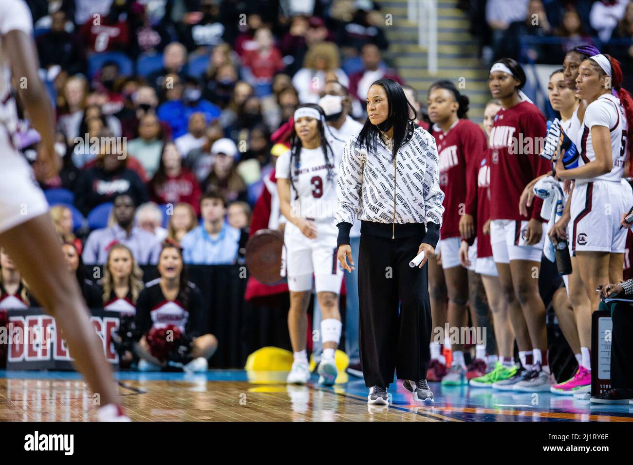 March 27, 2022 South Carolina Gamecocks head coach Dawn Staley watches