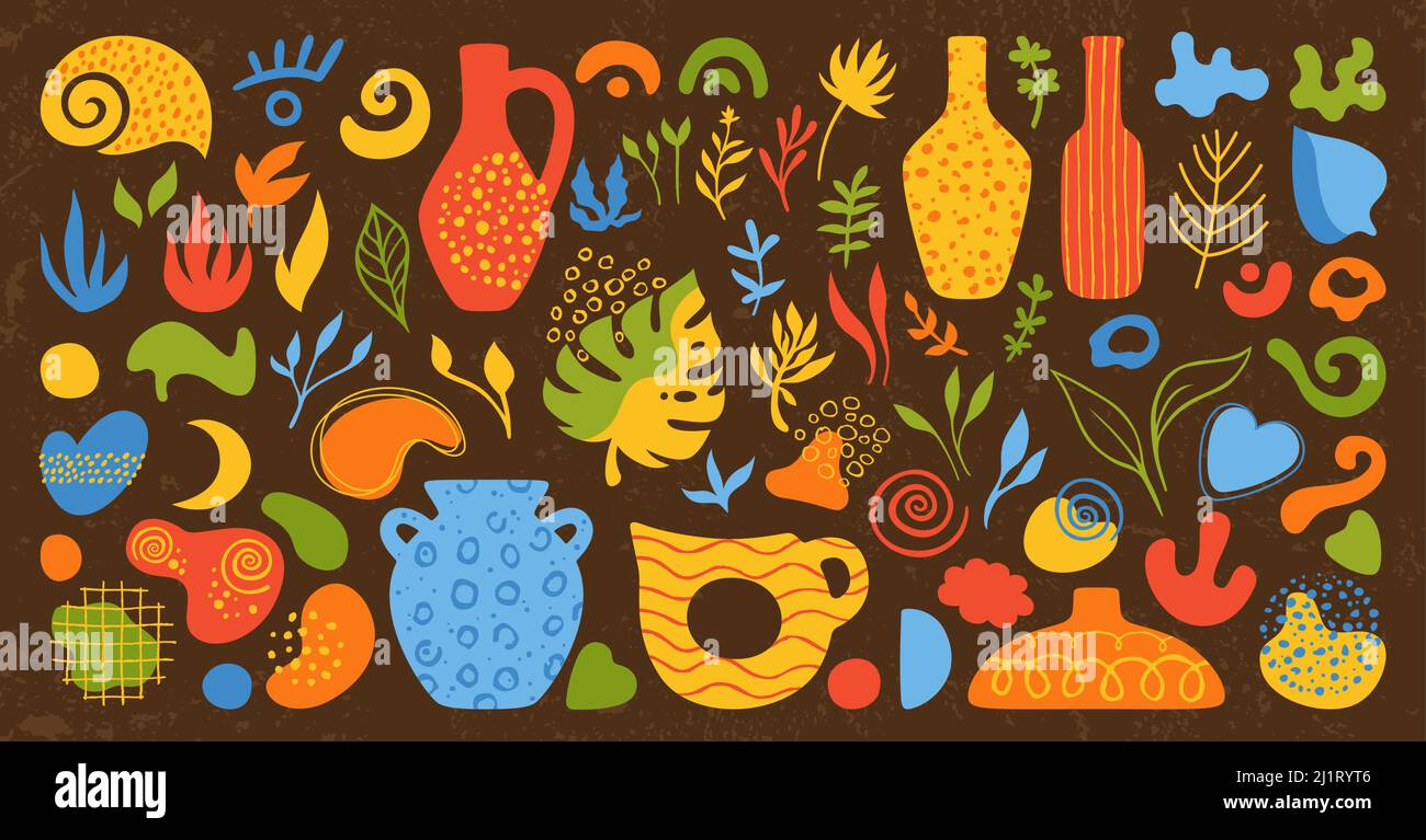 Dull Objects Set Abstract shape trendy doodle nature objects set. Hand drawn boho design ...