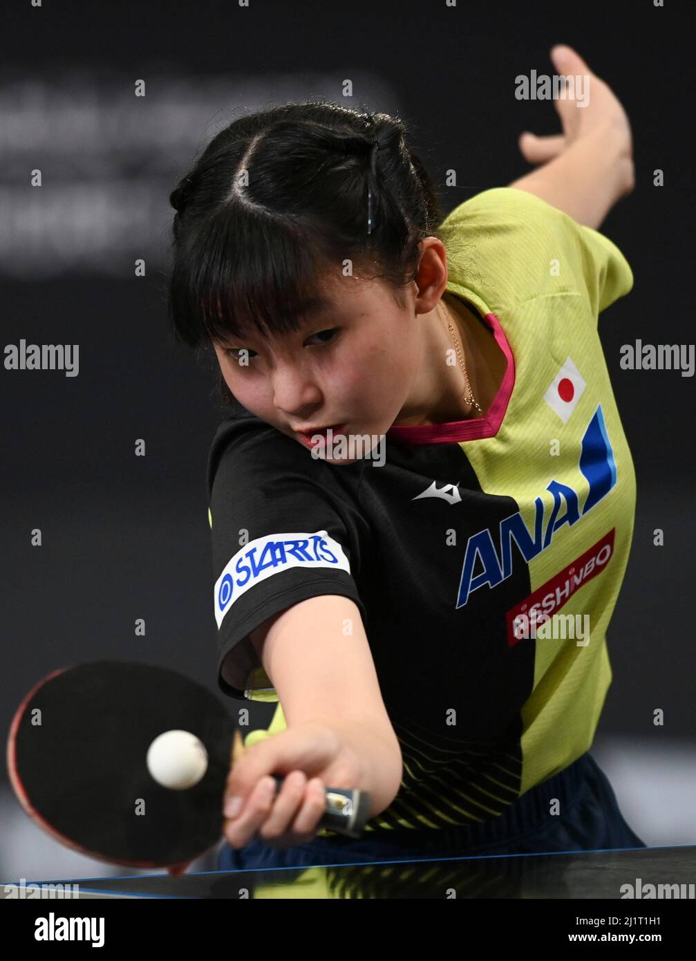 Doha, Qatar. 27th Mar, 2022. Harimoto Miwa of Japan hits a return ...
