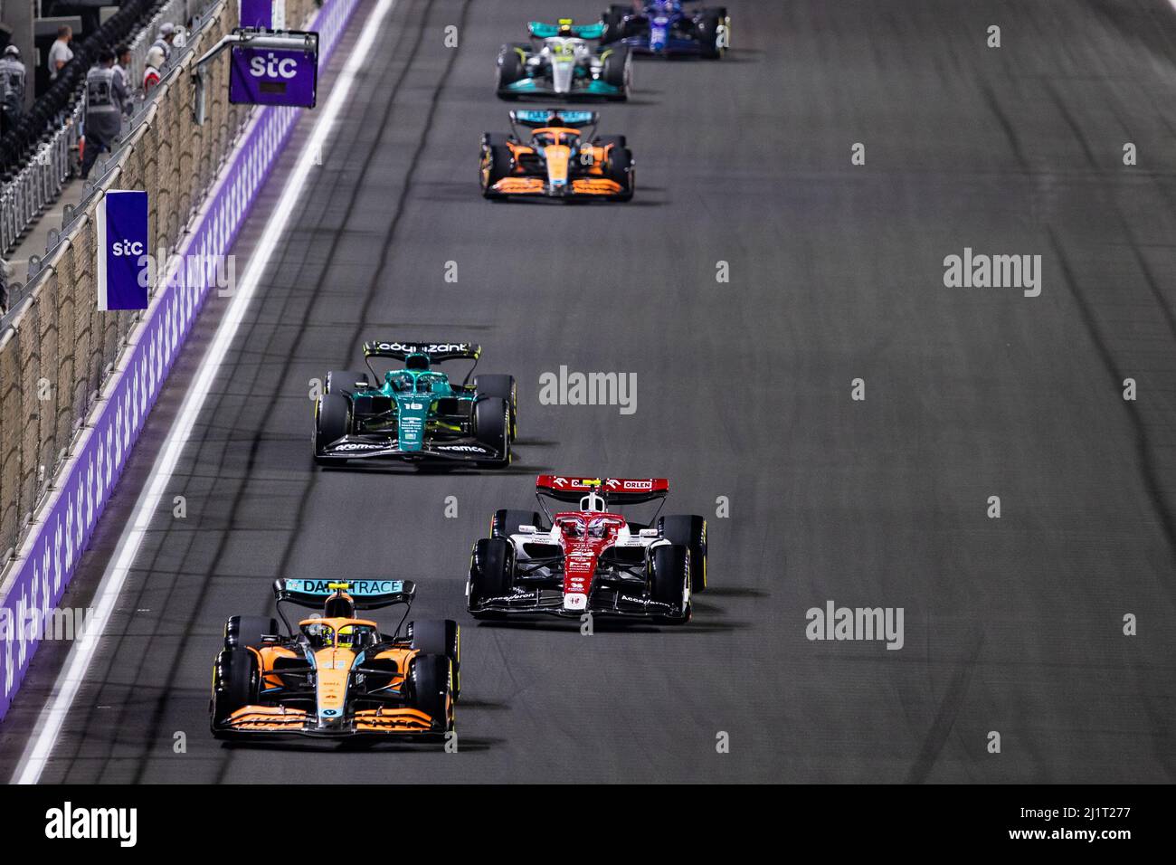 Jeddah, Saudi Arabia. 28th Mar, 2022.  Drivers compete during the 2022 Saudi Arabian Grand Prix at Jeddah Corniche Circuit in Jeddah, Saudi Arabia on March 27, 2022. (DPPI/Handout via Xinhua) Credit: Xinhua/Alamy Live News Stock Photo