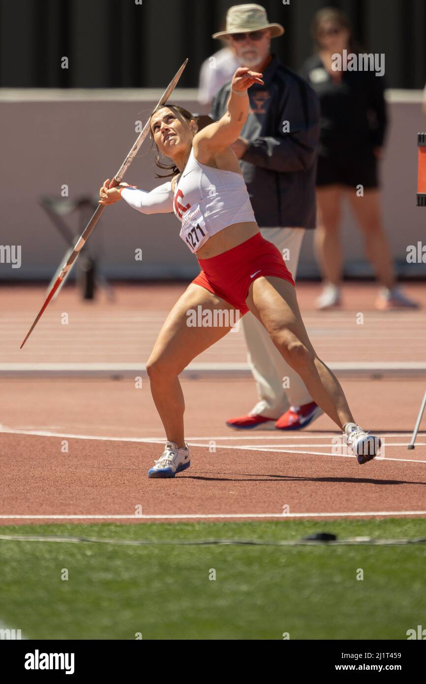 Cornell’s Beatrice Juskeviciute throws the javelin in the heptathlon