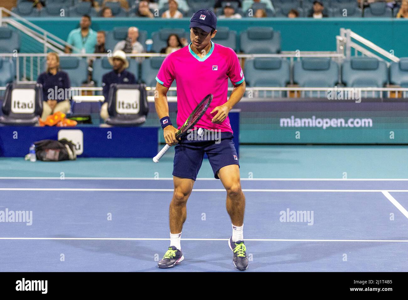 Miami Gardens, FL, USA. 27th March 2022. Mackenzie McDonald (USA) vs Alexander Zverev (GER) during the world tennis tournament at the 2022 Miami Open powered by Itau. Score: 2-6, 2-6. Winner: Alexander Zverev (GER). Credit: Yaroslav Sabitov/YES Market Media/Alamy Live News. Stock Photo