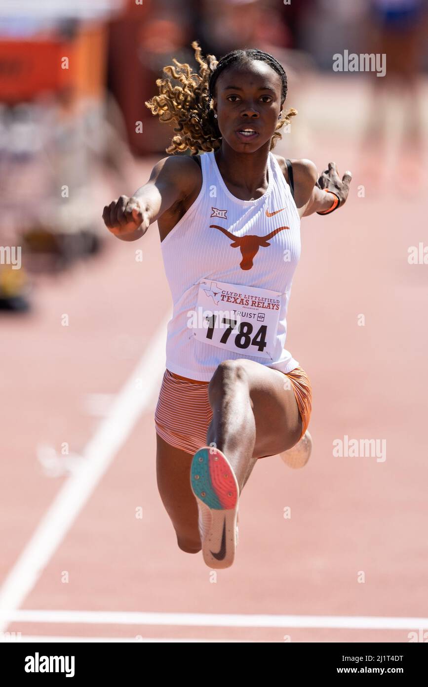 Texas’ Ackelia Smith competes in the triple jump during the 94th Clyde Littlefield Texas Relays