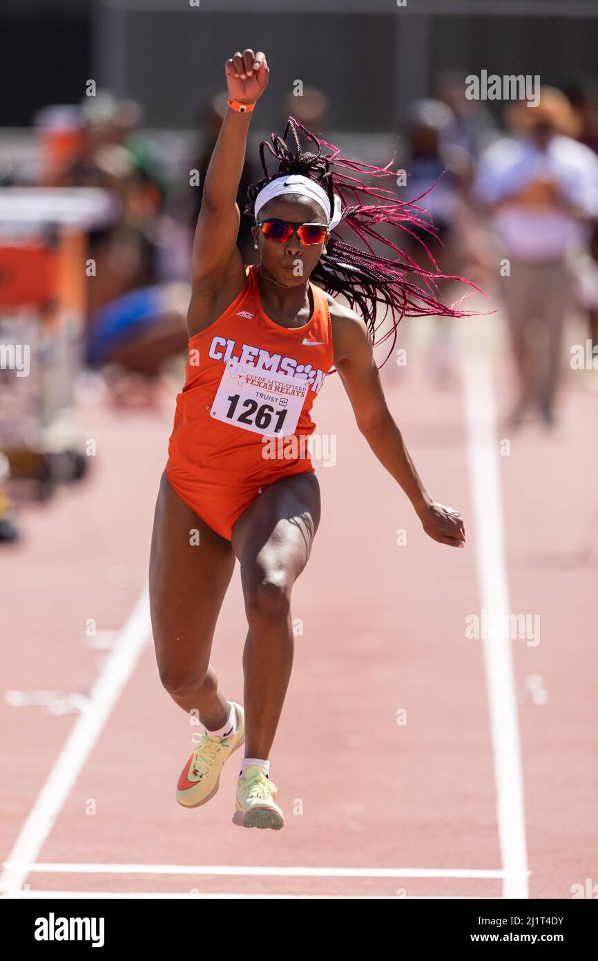 Clemson’s Harleigh White competes in the triple jump during the 94th