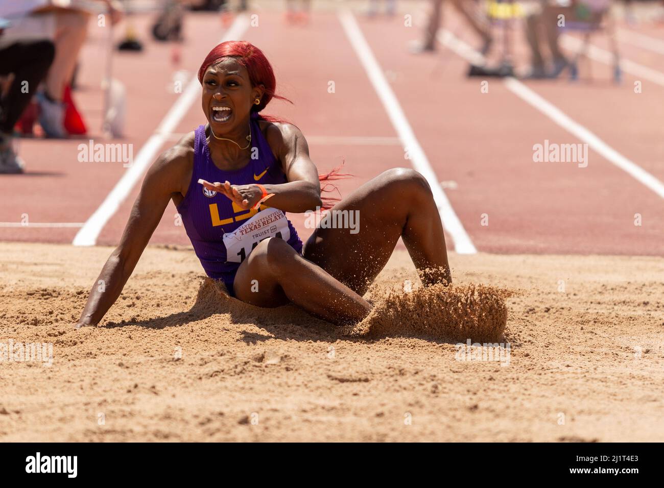 LSU Kyndal McKnight lands in the triple jump during the 94th Clyde