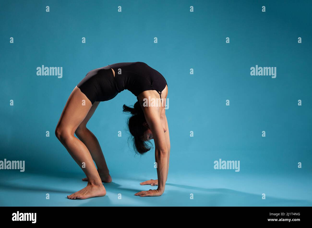 Athletic active person standing in bridge position training body