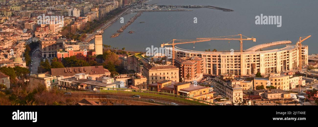 An aerial panoramic view of Crescent apartment building on a sunny day