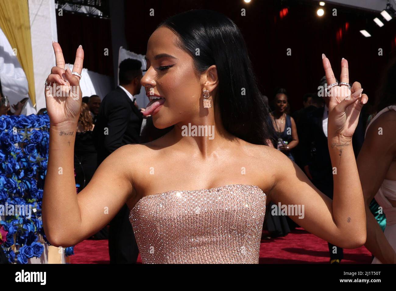 Becky G poses on the red carpet during the Oscars arrivals at the 94th