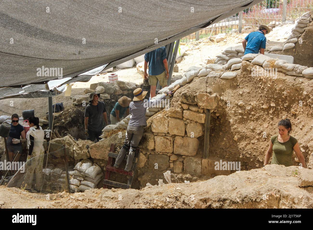 Students from the University of North Carolina at Charlotte conduct an archaeological dig on Mount Zion in Jerusalem, Israel Stock Photo
