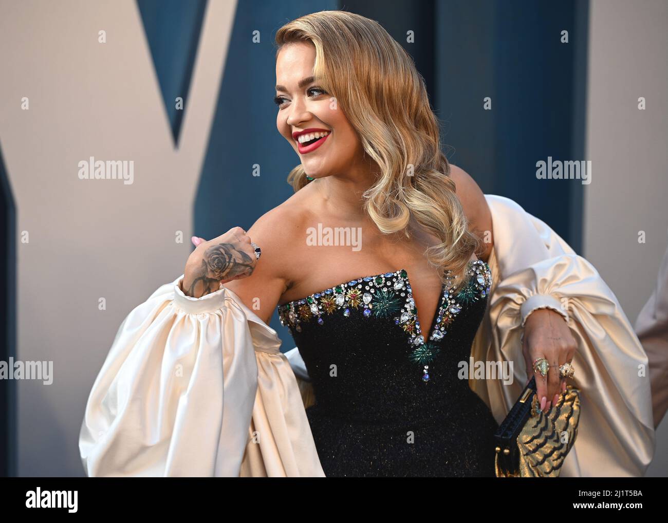 Rita Ora on the red carpet at the 2022 Vanity Fair Oscar Party held at